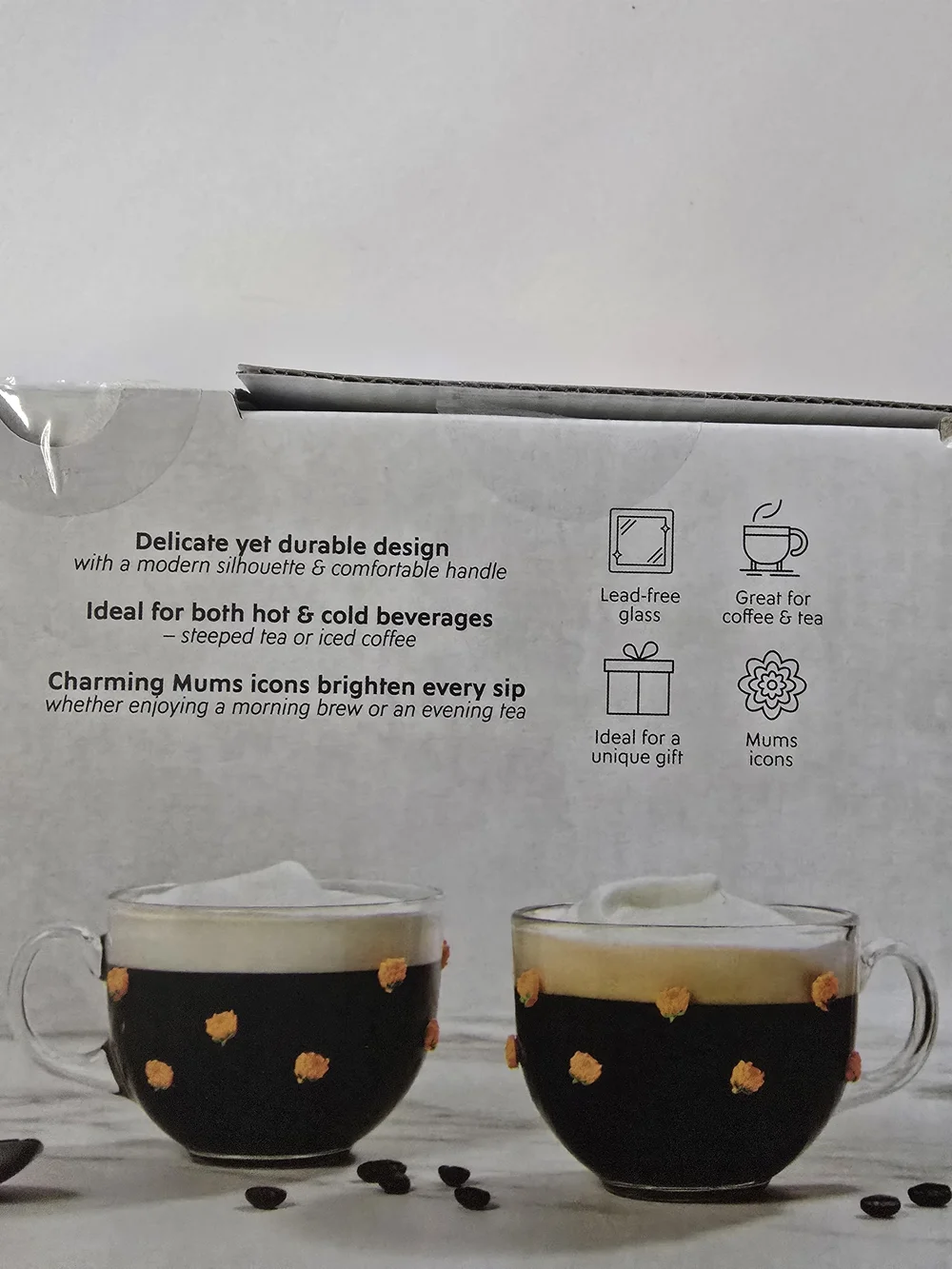 Medici Glass Mums Icon Mug Set - Orange Floral Dots